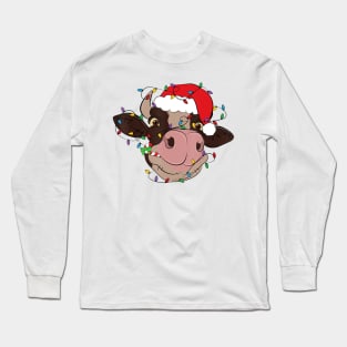 Cow Reindeer Hat Santa Christmas Lights Cow Christmas Long Sleeve T-Shirt